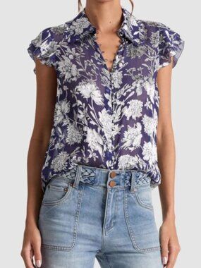 Alice + Olivia Martel Blouse in Blooming Indigo NWT Small